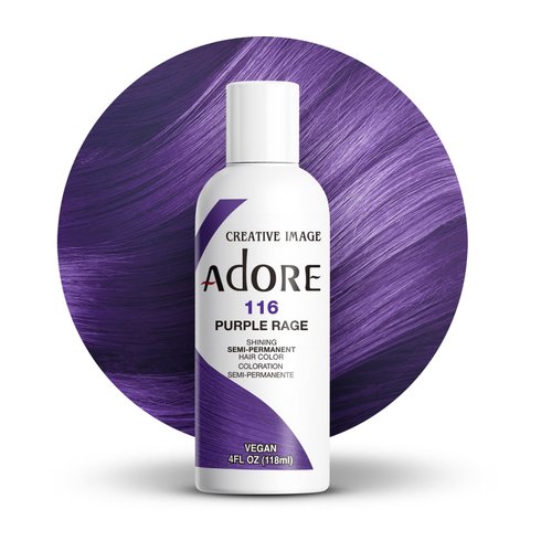 Adore Semi Permanent Hair Color - Vegan and Cruelty-Free Purple Hair Dye - 4 Fl Oz - 116 Purple Rage (Pack of 1)