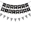 MEETINGU Black and White Checkered Flags and Race Car Happy Birthday Banner, Racing Checkered Flag Banner Race Car Birthday Party Decorations for Kids Boys Birthday Baby Shower Home Decorations