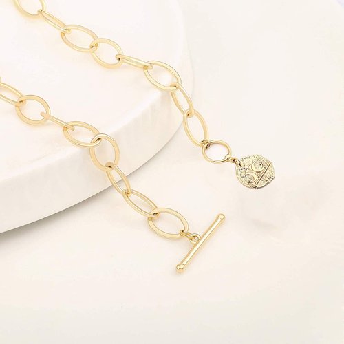 Pendant Necklace Moon and Star Shaped Alloy Mterial,Coin Pendant Turuqoise Charm Jewelry for Women