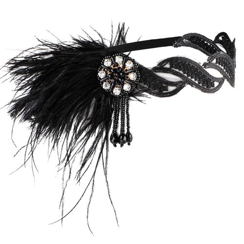 WLLHYF 1920s Flapper Headband, 20s Feather Hair Band Vintage Feather Crystal Headpiece Gatsby Party Accessories for Women (white diamond)