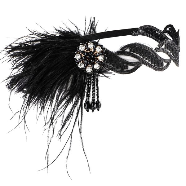 WLLHYF 1920s Flapper Headband, 20s Feather Hair Band Vintage Feather Crystal Headpiece Gatsby Party Accessories for Women (white diamond)