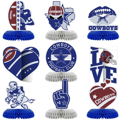 9 Pcs Cowboys Party Decorations American Football Rugby Honeycomb Centerpieces Cowboys Birthday P...