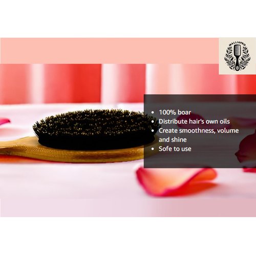 Natural Boar Bristle Hairbrush for women, men and kids. Boar bristle brush for soft, fine and thin hair. Brush that gives shine and health to the hair, improve texture and reduce Frizz