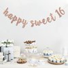 RoadSea Happy Sweet 16 Banner - Girl 16th Birthday Party Garland Supplies- Happy 16th Birthday Party Decorations - Rose Gold Glitter