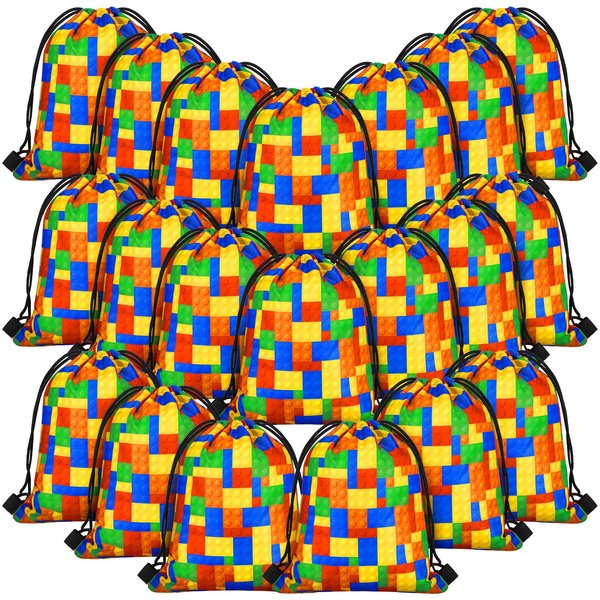 Shappy Building Blocks Goodie Candy Treat Bags Building Blocks Drawstring Gift Bags Kids Birthday Party Favor Bags for Building Block Party Supplies Decorations (20 Packs)