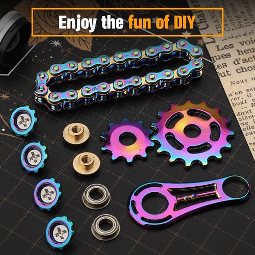 Cool Sprockets Hand Roller Fidget Chain Toys, Metal Fidget Spinner, Sensory Bike Chain Gears, EDC Novelty Anti Anxiety Hand Finger Spinner Kinetic Desk Office Birthday Gift for Boys Men Boyfriend