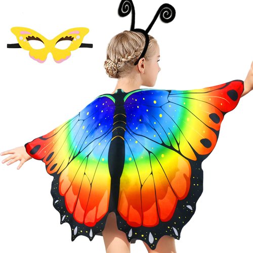 iROLEWIN Toddler Kids-Butterfly-Wings-Costume for Girls-Dress-up Mask Headband, Butterfly Dress Up Wings Halloween Party Favors (Rainbow)