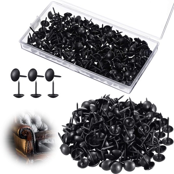 Black Upholstery Tacks, 7/16 Inch Decorative Furniture Tacks Black Thumb Tacks Upholstery Nails with Storage Box for Upholstered Sofa Furniture Cork Board, DIY Project, Home Decor (Black, 200 Pcs)