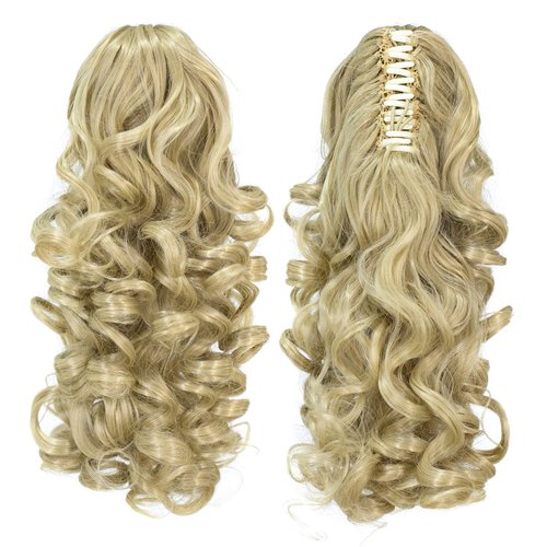 SWACC 12-Inch Short Screw Curls Claw Clip Ponytail Extensions Synthetic Clip in Drawstring Curly ...