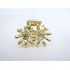 Small shiny gold metal double flower hair claw clip with crystals