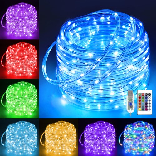 Ollny Rope Lights Outdoor Color Changing, 33FT 100 LED Waterproof String Lights with Remote, 16 Colors Fairy Rope Light for Indoor Bedroom Party Garden Wedding Holiday Decorations