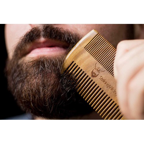 Striking Viking Sandalwood Beard Comb & Case - Pocket-Sized Grooming Tool with Fine & Coarse Teeth, Perfect for Use with Balms & Oils