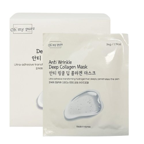 Oh My Pure Hydrogel Anti-Wrinkle Deep Collagen Face Mask – Ultimate Hydration, Improves Skin Texture, Affordable Luxury, Glowing Skin, Reduces Fine Lines & Wrinkles, Made in Korea (10, Deep Collagen)