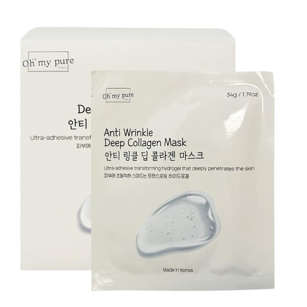 Oh My Pure Hydrogel Anti-Wrinkle Deep Collagen Face Mask – Ultimate Hydration, Improves Skin Texture, Affordable Luxury, Glowing Skin, Reduces Fine Lines & Wrinkles, Made in Korea (10, Deep Collagen)