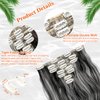 Cephermer Hair Extensions Wavy 7 PCS Clip in Hair Extensions 24" Long and Thick 170g Synthetic Hairpieces Double Weft Natural Soft Hair for Women Natural Black Mix Silver Grey