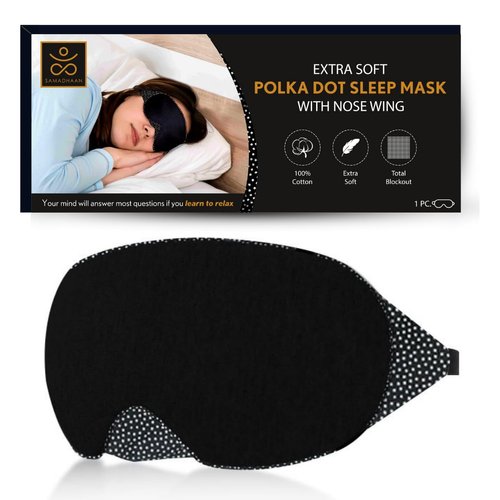 Samadhaan Cotton Eye Mask for Sleeping | Sleep Mask for Side Sleepers | Adjustable Strap | Soft, Breathable Shade Cover | Blackout Eye Sleeping Mask | Flight Essential | Black | Pack of 1