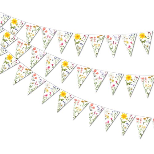 3 Pieces Wildflower Triangle Banner Pre-Strung Vintage Floral Banner Wild Flower Garland Paper for Wildflower Theme Wedding Shower Bridal Shower Baby Shower Birthday Party Supplies
