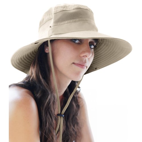 GearTOP Wide Brim Sun Hat for Womens and Mens Sun Hats - UV Protection Fishing Hat Safari Hat for Hiking Gardening & Beach Beige