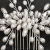 Teyglen Wedding Hair Comb Bridal Pearl Hair Comb with Rhinestone Vintage Pearl Headpieces Handmade Gold Silver Pearl Beads Crystal Hair Pieces Hair Accessories for Women Bride Girls (Silver)