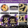 gisgfim 96Pcs Purple 21st Birthday Decorations Purple Black Paper Plates and Napkins Disposable Cheer to 21 Years Tableware Dinnerware for Birthday Party Supplies Table Decor Favors Girl Boy Serves 24