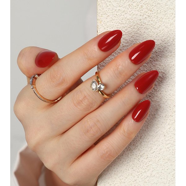 Morily Red Press on Nails, 30Pcs Short Almond Fake Nails Glossy Acrylic False Nails Reusable Full Cover Stick on Nails for Women, 15 Sizes, Thicker Fingertips