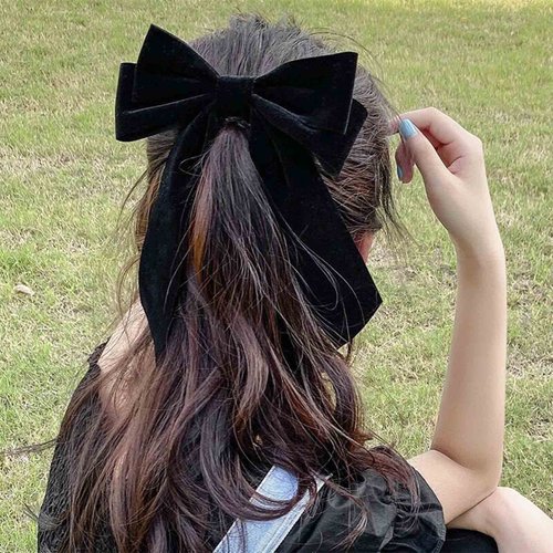 Yheakne Velvet Hair Bow Tail Satin Bow Long Tail Headpieces Winter Hair Barrette Headwear Hair Ac...