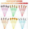24 Reusable Jungle Safari Animals Plastic Straws for Lion Zebra Fox Monkey Giraffe Elephant Woodland Forest Zoo Animal Party Favors Supplies with Cleaning Brush Toy for Kids Boys Girls Friends