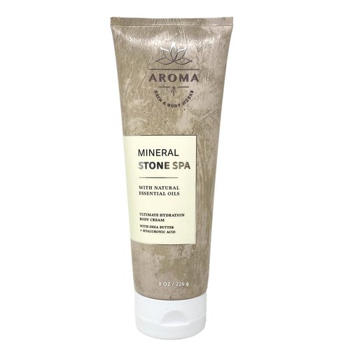 Bath & Body Works Aroma Mineral Stone Spa Body Cream and Essential Oil Mist Bundle with a Natural Oats Bar Soap - Full Size