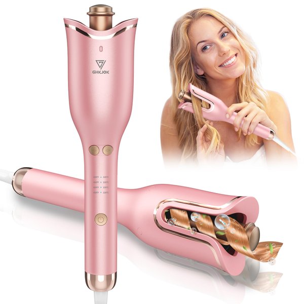 GHKJOK Automatic Curling Iron for Long Hair Auto Hair Curler 1" Ceramic Rotating Barrel Portable Automatic Curling Wand Rotate 4 Temps & 3 Timers Spin Culing Iron Fast Heating Easy for Use