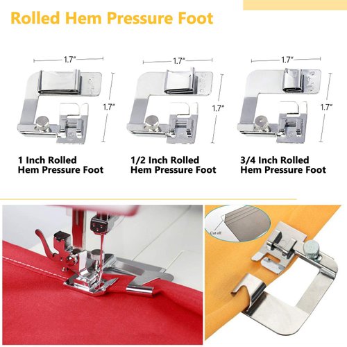 HONEYSEW Sewing Machine Presser Feet 3Pcs Rolled Hem Pressure Foot,3Pcs Narrow Rolled Hem Hemmer Presser Feet & Adjustable Guide Presser Foot, Bias Binder Foot Compatible with Singer,Brother,Juki,etc