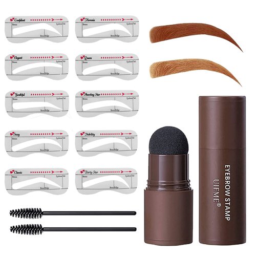 Eyebrow Stamp Stencil Kit Brow Stamp Eyebrow Stamp Shaping Kit Waterproof Long Lasting Eyebrow Stamp Hairline Shadow Powder(Light Brown)…