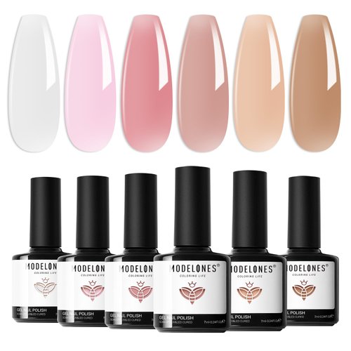 modelones Gel Nail Polish 6 Colors Easter Transparent Jelly Milky White Sheer Pink Neutral Nude Gel Polish Nail Soak off Nail Polish French Nail Art Manicure DIY Home Salon Gifts for Women