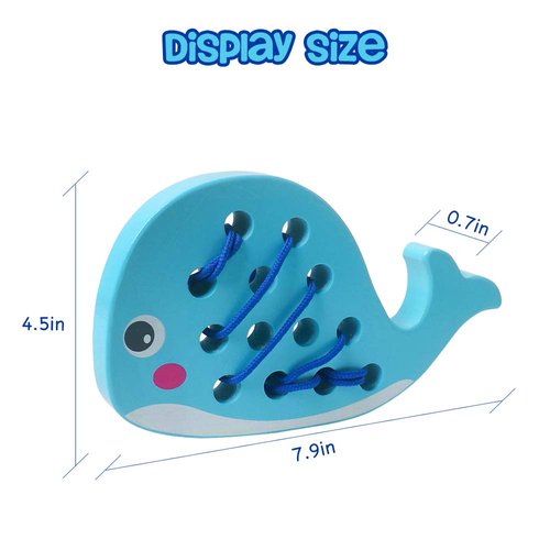 Skrtuan Wooden Lacing Whale Threading Toys Wood Block Puzzle Car Airplane Travel Game Montessori Early Development Fine Motor Skills Educational Gift for 1 2 3 Years Old Toddlers Baby Kids