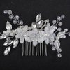 Teyglen Silver Flower Wedding Hair Comb Bridal Crystal Hair Comb Decorative Hair Accessories for Bride Rhinestone Flower Headpiece for Women Girls