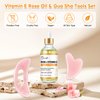 Pjordo Vitamin E Rose Oil 4 oz & Gua Sha Massage Tools Set, Gua Sha Oil for Face & Body, Organic Vitamin E Oil for Moisturizing and Hydrating, Anti Aging, Massage Oil for Massaging Joint & Muscles
