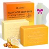 Kojic Acid Soap Bars for Face Body Dark Spots, Exfoliating, Moisturizing, Lemon and Turmeric Bar Soap Infused with Hyaluronic Acid, Collagen, Vitamin C, E, African Bath Sponge (2 Pack x 5 Oz Each)