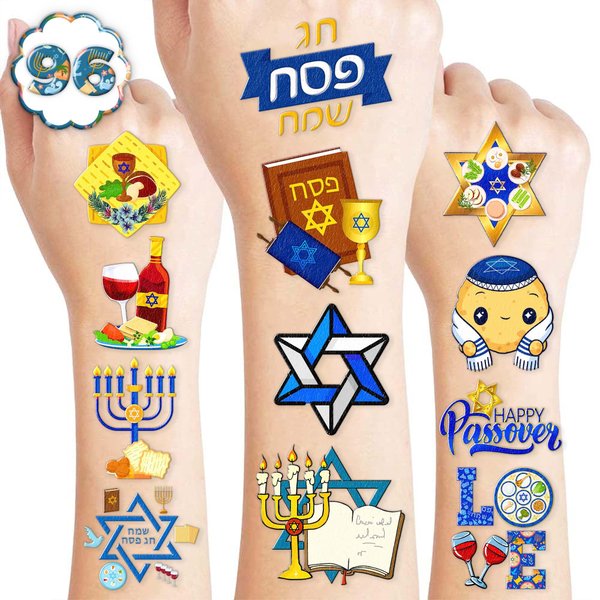 Generic Happy Passover Decorations Stickers Jewish Party Favors Decorations Supplies Decor Temporary Tattoos Passover Pesach Matzo Seder Gifts for Jewish Holiday Party, BLUE