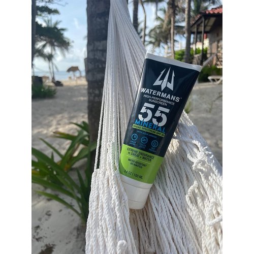 Watermans Mineral SPF 55 Sunscreen with Zinc, Aqua-Armor, Broad Spectrum Sunscreen for Face and Body, Reef Safe Sunscreen, Water Resistant, Mineral Sunscreen