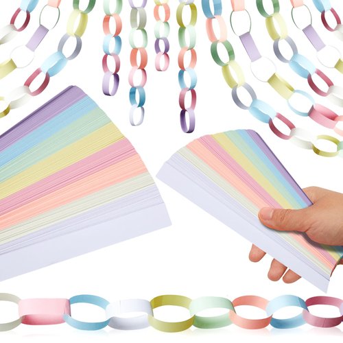 Lincia 600 Sheet Valentine Paper Chain Garland Construction Paper DIY Groovy Paper Chain Strip 114 Feet Total Length 1 x 8 Inch Assorted Colored Paper with 2 Roll Double Sided Tape(Vivid Color)