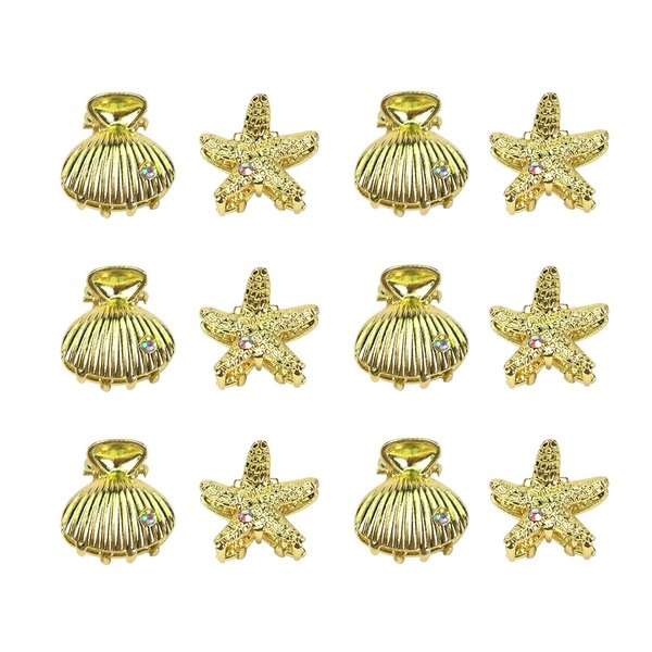 YISSION 12PCS Metal Hair Clips Small Starfish Hair Clip Shell Claw Clip Mermaid Hair Accessories for Girls Women Beach Party
