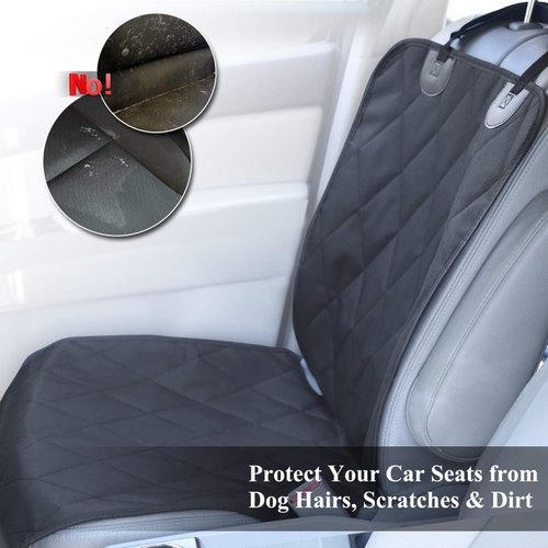 VIVAGLORY Front Dog Seat Cover, 1PACK No-Skirt Design 4 Layers Quilted & Durable 600D Oxford Seat Protector Against Fur & Dirt,Dog Car Seat Cover Anti-Slip Backing for Most Cars, SUVs MPVs, Black
