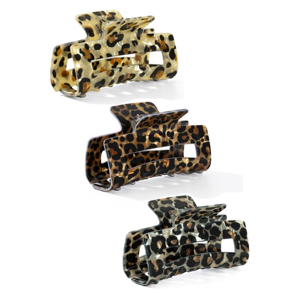 3Pcs Tortoise Hair Claw Clips, Acrylic French Hair Banana Barrettes Jaw Clips, Leopard Print Stylish Hair Accessories for Women 3 Inch Fashion Strong Hold Clips for Thick Thin Hair