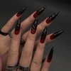 24 Pcs Red Black Press on Nails Halloween Long Stiletto Fake Nails Halloween False Nails with 3D Design Goth Nails Acrylic Nails Press ons Glossy Glue on Nails Full Cover Stick on Nails for Women