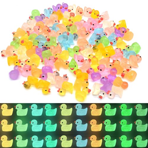 Doanpusi 100 Pcs Mini Ducks Glitter Tiny Small Ducks to Hide Plastic Resin Anime Figure for Dollhouse Landscape Home Dcorations Glitter