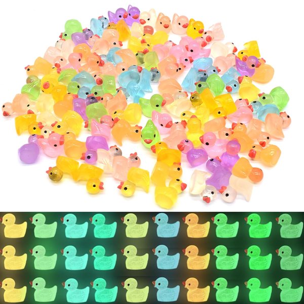 Doanpusi 100 Pcs Mini Ducks Glitter Tiny Small Ducks to Hide Plastic Resin Anime Figure for Dollhouse Landscape Home Dcorations Glitter