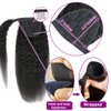 Kinky Straight Ponytail Human Hair with Wrap Around Magic Tape, Brazilian Hair Clip in Extensions Wavy Yaki Pony Tail Color Natrual Black (14", 1B, Kinky Straight, Wrap Around)