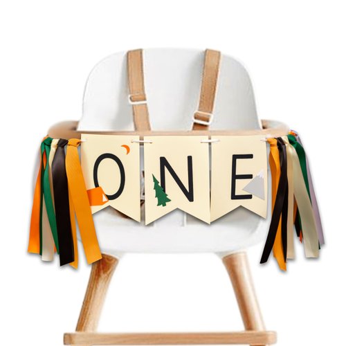 MUWEOL Happy Camper High Chair Banner - One Happy Camper Highchair Banner,Camping Decoration,One Happy Camper Kids First Birthday Party Banner