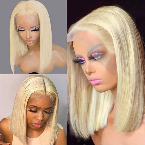13X4 Straight 613 Blonde Blunt Bob Wig Human Hair Lace Front Wigs For Women Pre Plucked With Baby Hair Natural Hairline 100% Unprocessed HD Transparent Glueless Honey Blonde Frontal Bob Lace Wigs