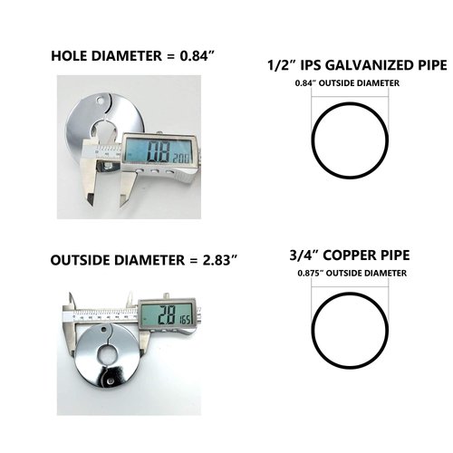 Floor and Ceiling Plate Cover Split Flange Replacement and Repair Kit, Fits 1/2 Inch IPS Galvanized Pipe or 3/4 Inch Copper Pipe, Chrome Finish (Pack of 6)
