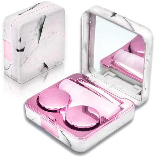 Vastsoon Contact Lens Case, Portable Cute Eye Contacts Colored Lenses Applicator Remover Tool Kit with Mirror Solution Bottle for Travel Daily Outdoor (Square, Rose)